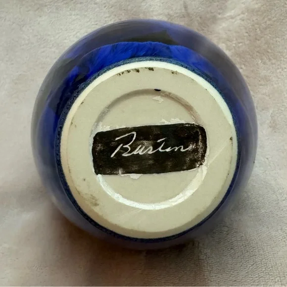 Mary Burton Studio Art Pottery Cobalt Blue Crystalline Vase 9” Artist Signed